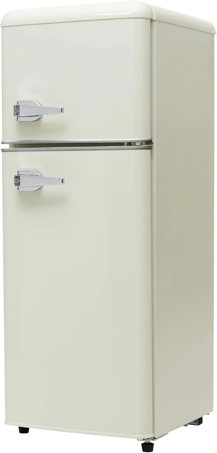 Lodówka w stylu retro, lodówko-zamrażarka, wysokość 105,5 cm, szerokość 41 cm, dwudrzwiowa, całkowita pojemność 92 litrów, 116 kWh/rok, -27°C ~ 13 °C, światło LED (czarny)