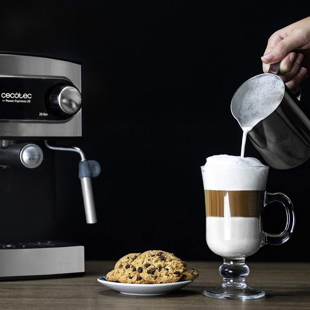 Cecotec Ekspres do kawy z podwójnym wyjściem Power Espresso 20 Barista Cream. 1550 W, 20 prętów, zbiornik na ziarna kawy 250g, młynek z 30 poziomami mielenia, termoblok, zbiornik na wodę 2.5 L