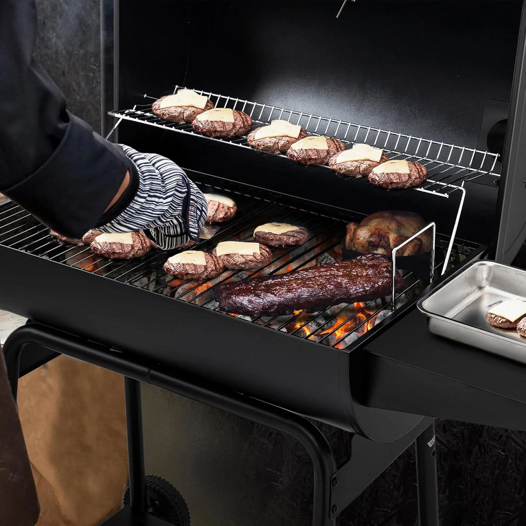 2026 Royal Gourmet CC1830 30-calowy grill węglowy ze stolikiem bocznym, grill zewnętrzny o powierzchni do gotowania 627 cali kwadratowych do ogrodu, na patio i na imprezy, czarny