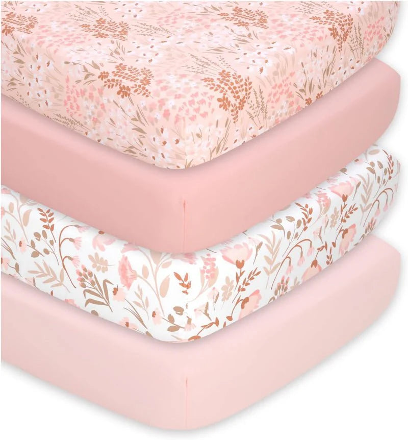 Crib Sheet Covers 4-Pack, Fitted Microfiber for Standard Crib Mattress