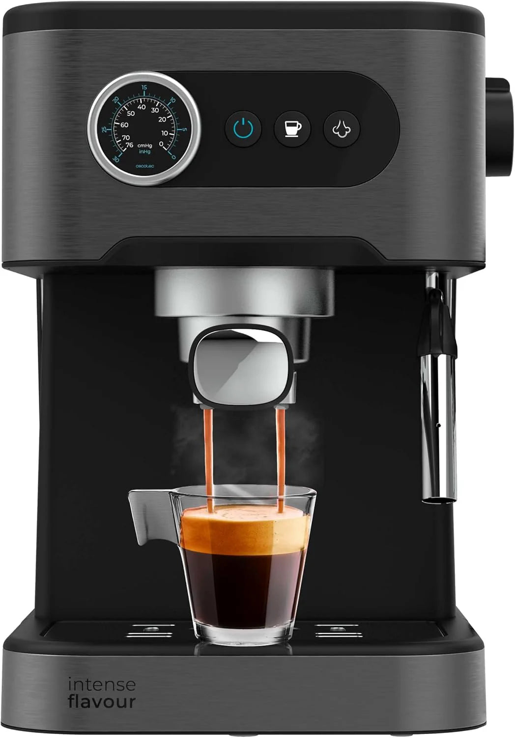 Cecotec Ekspres do kawy z podwójnym wyjściem Power Espresso 20 Barista Cream. 1550 W, 20 prętów, zbiornik na ziarna kawy 250g, młynek z 30 poziomami mielenia, termoblok, zbiornik na wodę 2.5 L