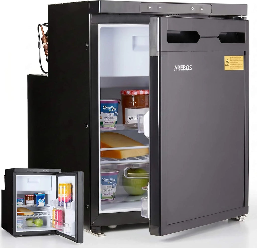 Arebos Lodówka Kompresorowa do Kampera 50L z Zamrażalnikiem | Sterowanie APP | 12V/24V | Chłodzenie do -20°C | Odwracalne Drzwi | Lodówka do Kampera, Auta i Ciężarówki