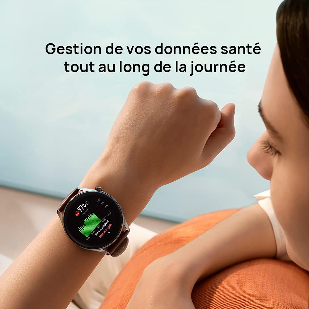 HUAWEI WATCH 3 Connected Watch 4G, Ekran dotykowy AMOLED, Ciągłe śledzenie zdrowia, Połączenia eSIM, GPS, 14 dni autonomii, współpracuje z iOS i Androidem, czarna bransoletka