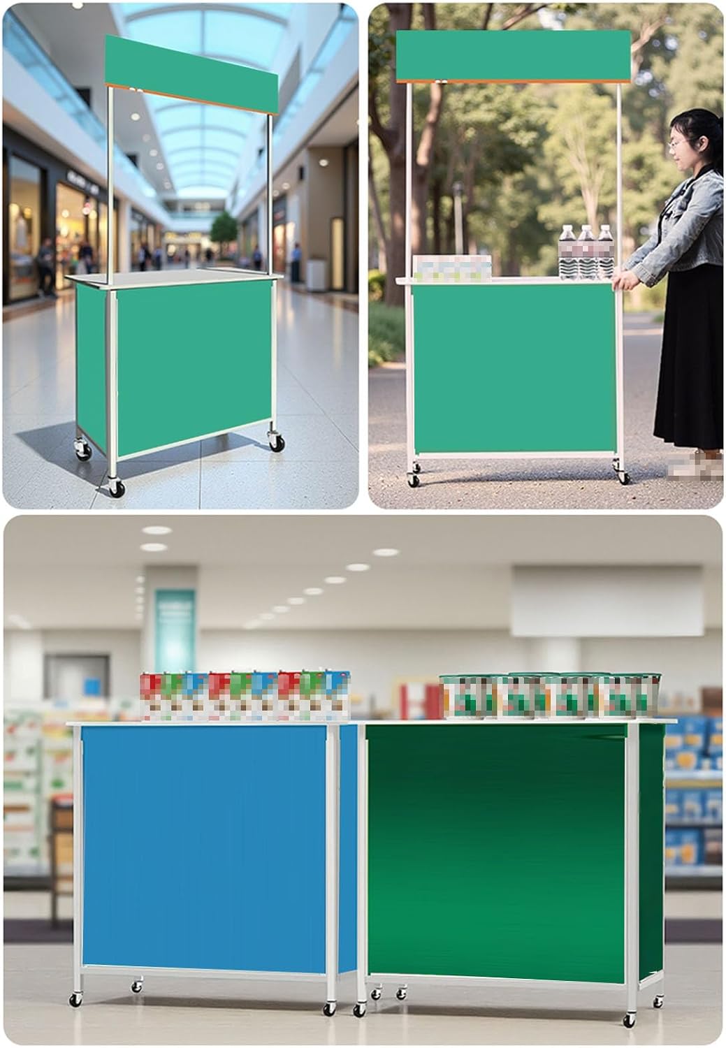 Mobile Portable Promotion Counter Table, Folding Retail Reception Event Front Desk Podium Table Exhibition Speech Stand,Supermarket Tasting Desk Booth Kiosk Trade Advertising Display Banner Stand