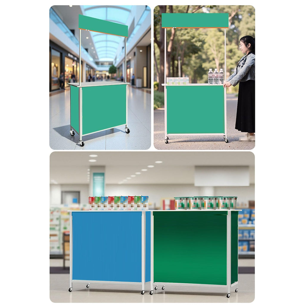 Mobile Portable Promotion Counter Table, Folding Retail Reception Event Front Desk Podium Table Exhibition Speech Stand,Supermarket Tasting Desk Booth Kiosk Trade Advertising Display Banner Stand