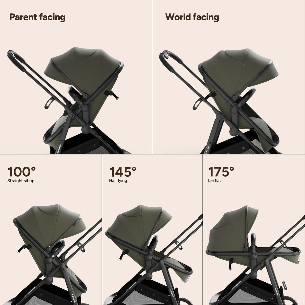 Mompush Wiz 2-in-1 Bassinet Stroller Reversible Seat, One-Hand Fold, Sage