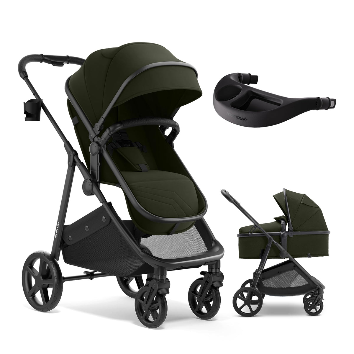 Mompush Wiz 2-in-1 Bassinet Stroller Reversible Seat, One-Hand Fold, Sage