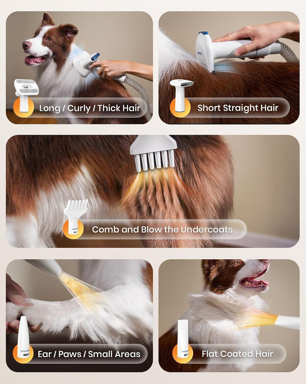 oneisall 8-in-1 Dog Grooming Vacuum & Dryer for Shedding/Drying/Trimming