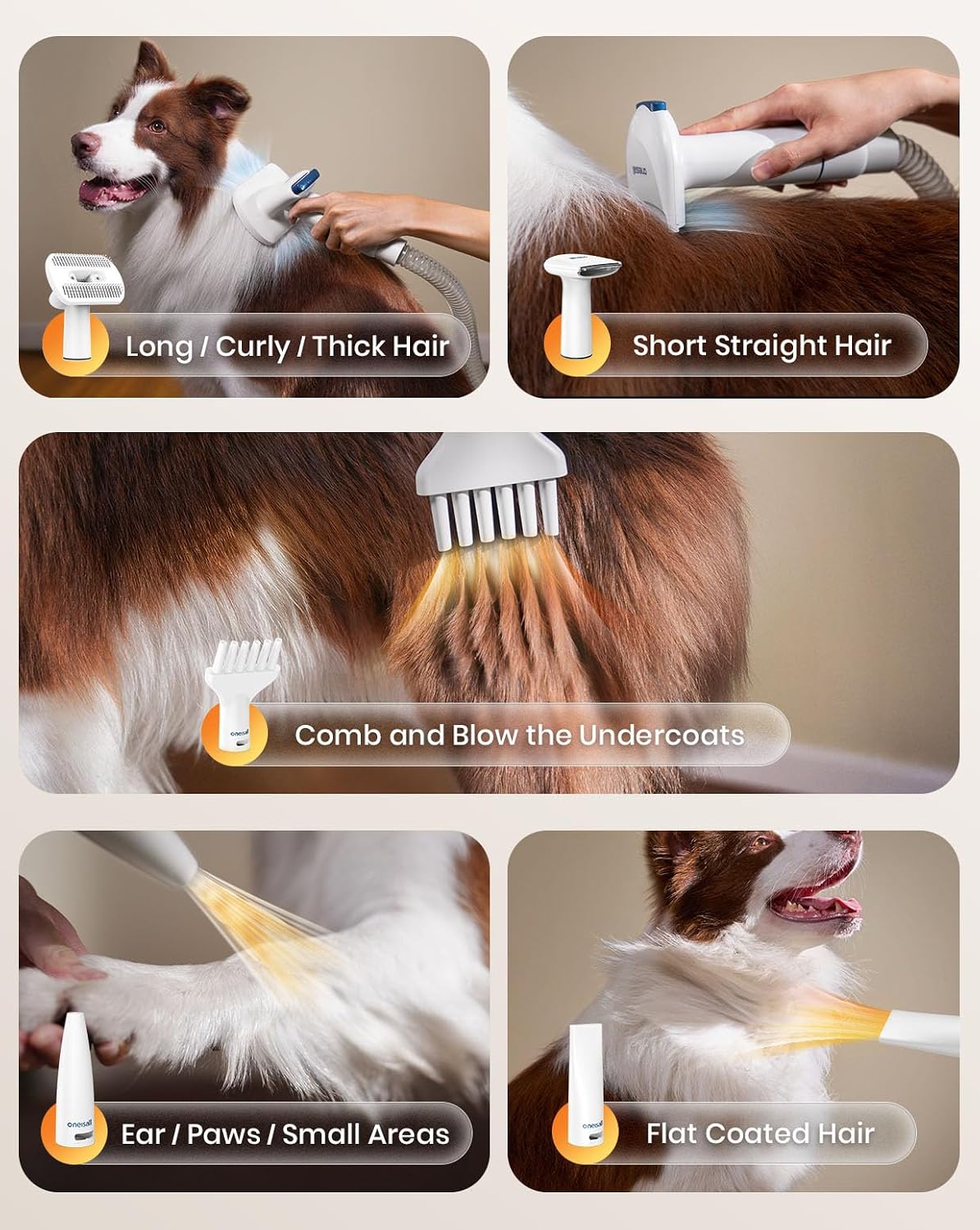 oneisall 8-in-1 Dog Grooming Vacuum & Dryer for Shedding/Drying/Trimming