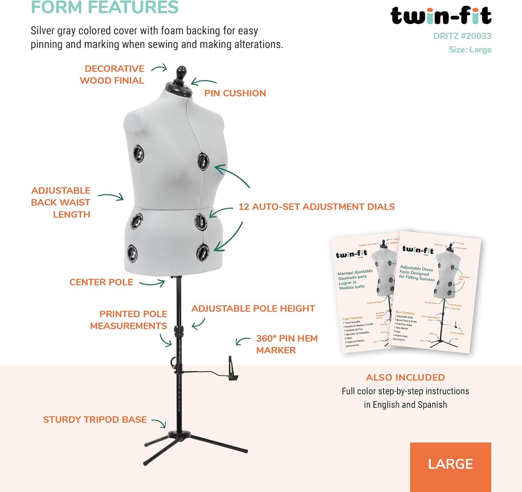 Dritz Twin-Fit Adjustable Dress Form, Large Sizes US 18-22