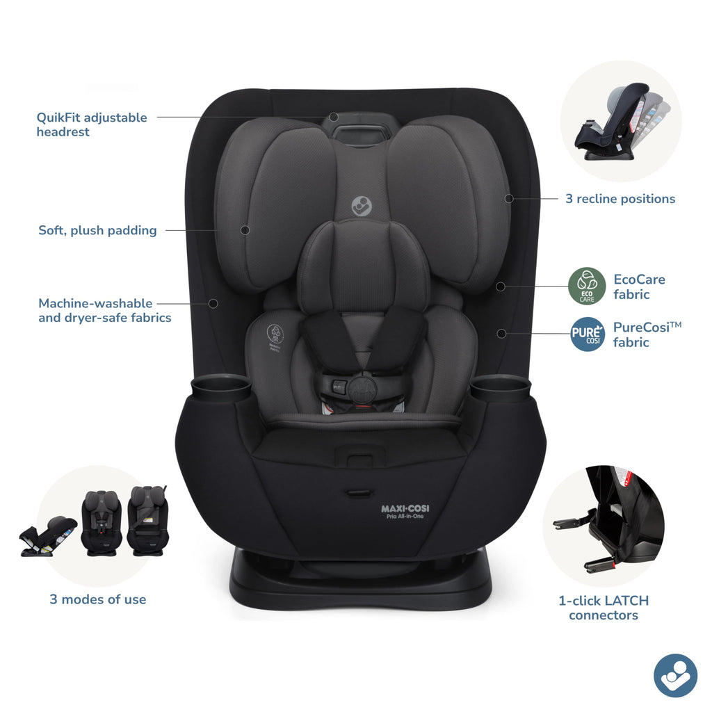 Maxi-Cosi Pria All-in-One Convertible Car Seat, Infant to Toddler Car Seat, Easy-Install Harness, Machine-Washable Cover, 5-100 lbs, SeaDrift
