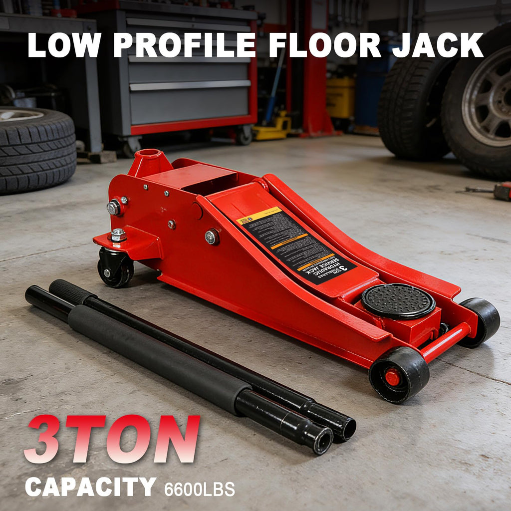 Jack Boss 4 Ton Floor Jack Hydraulic Low Profile Floor Jack with Dual Piston Quick Lift Pump, 4 Ton (8,800 lbs) Capacity, Red