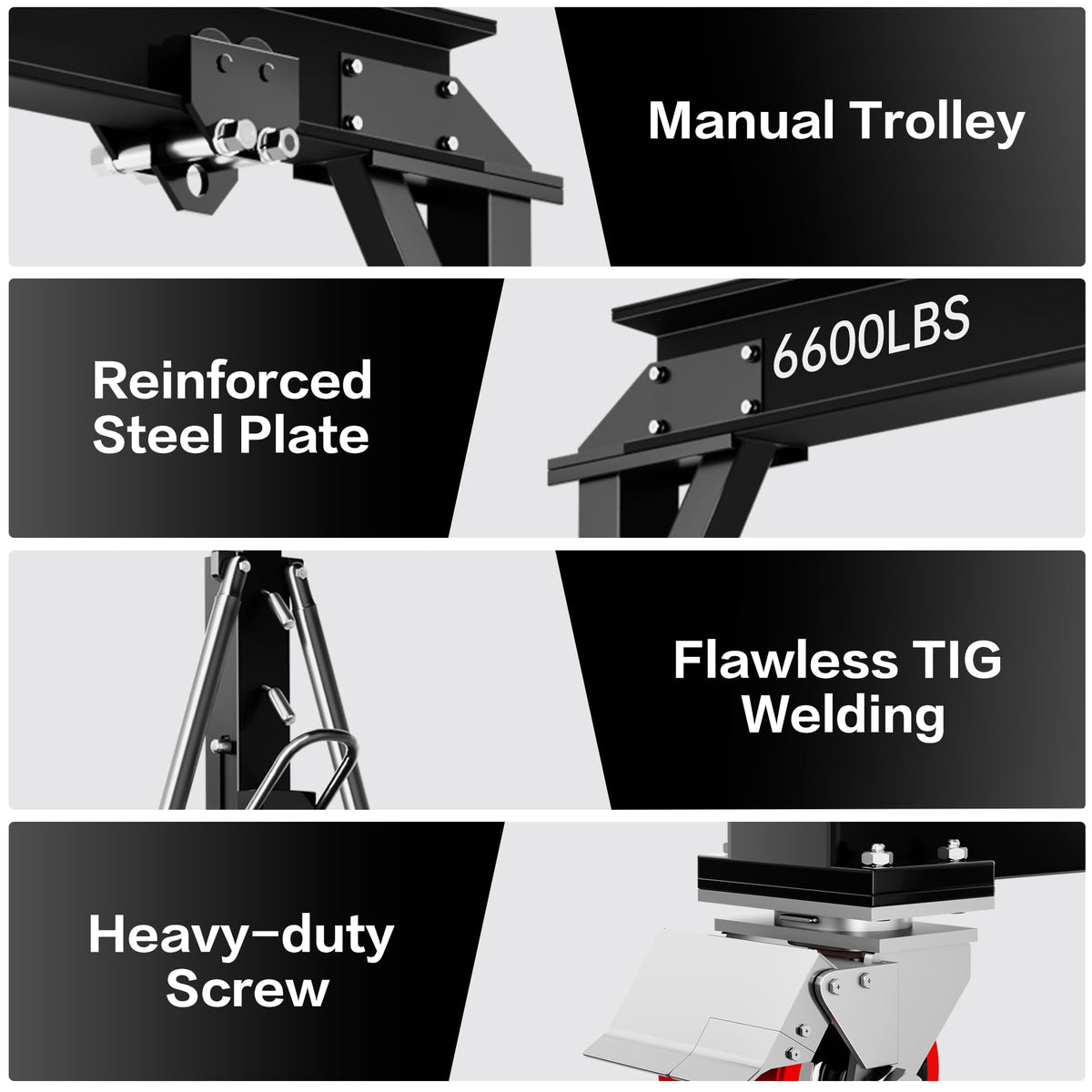 LDHTHOPI 3 Ton Gantry Crane, 6600LBS Adjustable Height 8.53 to 12.47ft with Triangle Base, Portable I-Beam Hoist for Factory, Warehouse, Auto Repair & Construction,Red