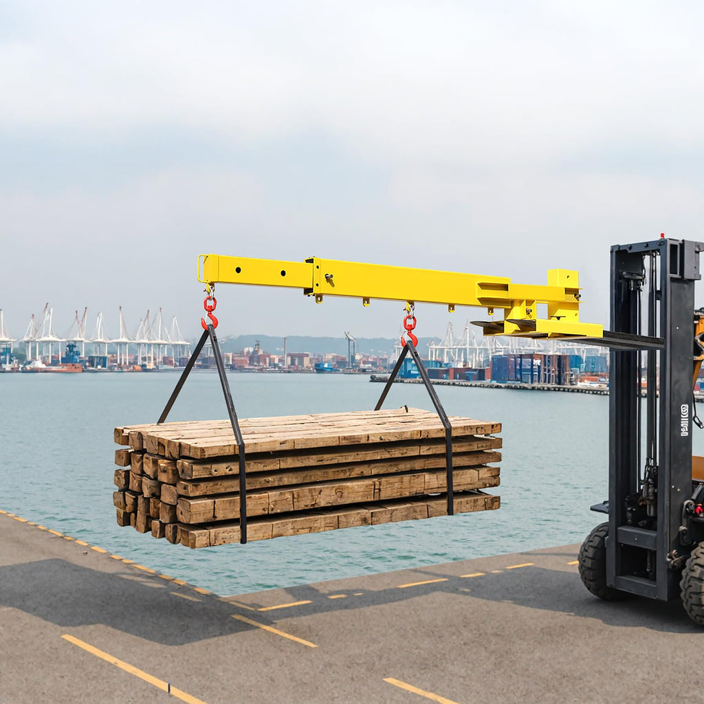 VEVOR Forklift Jib Boom Crane, 5500 lbs Capacity, Forklift Mobile Crane Lifting Hoist with 2 Hooks, Manual Telescopic 47.2-73.5 in, Boom Attachment Towing Handling Equipment for Warehouse & Factories