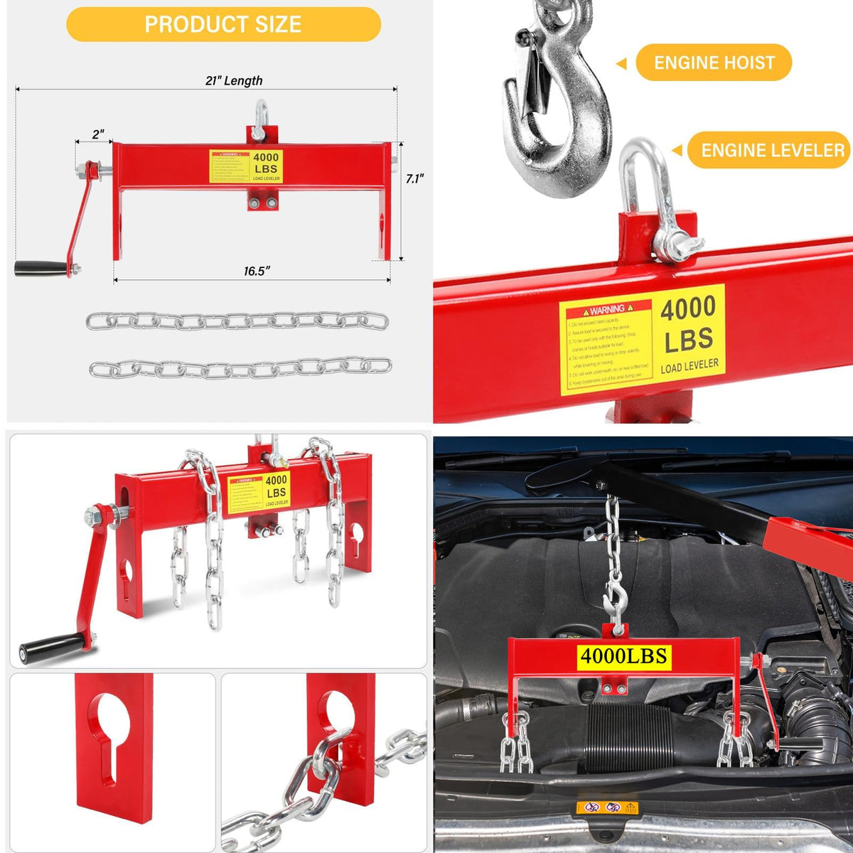 2 Ton Hydraulic Engine Hoist Crane, 4400LBS Folding Cherry Picker