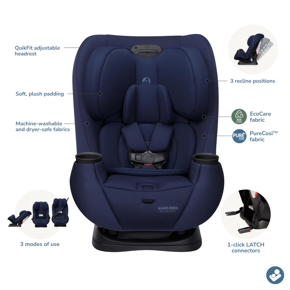 Maxi-Cosi Pria All-in-One Convertible Car Seat, Infant to Toddler Car Seat, Easy-Install Harness, Machine-Washable Cover, 5-100 lbs, SeaDrift