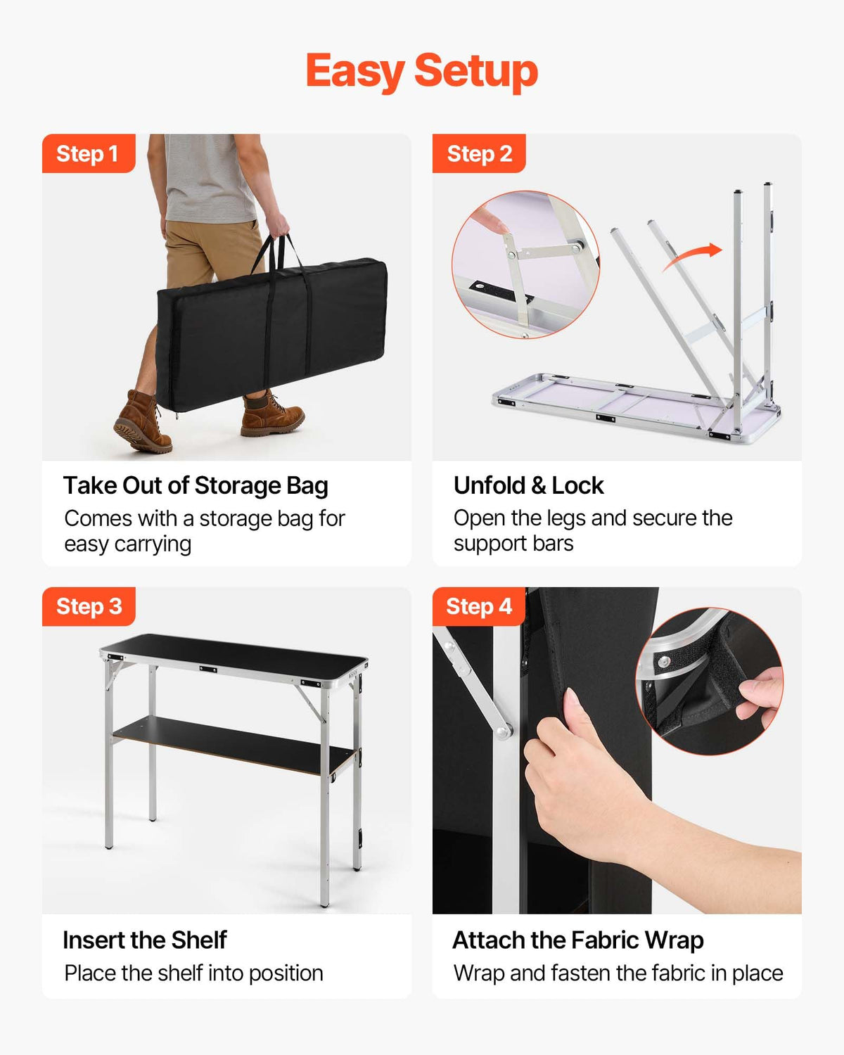 VEVOR Promotion Counter Table, Portable Tradeshow Podium Table, 30.91" x 14.96" x 71.46", Display Exhibition Counter Stand Booth Fair with Wall, Pop Up Podium with Storage Rack/Carrying Bag
