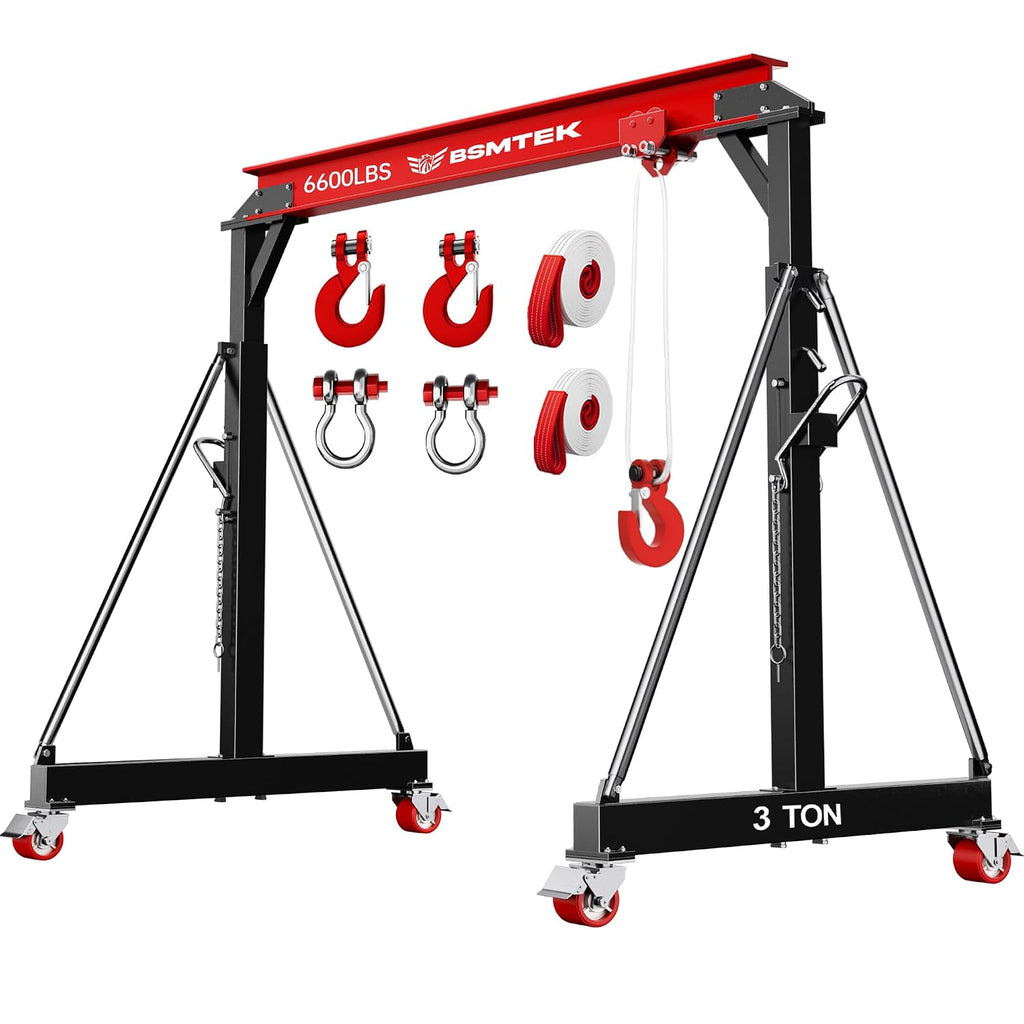 3 Ton Adjustable Gantry Crane,2026 Upgraded 6600LBS Steel I-Beam Construction, Portable Design with 360Â°Locking Wheels,Gantry Crane Adjustable Height from 8.53-12.5ft for Workshop,Garage