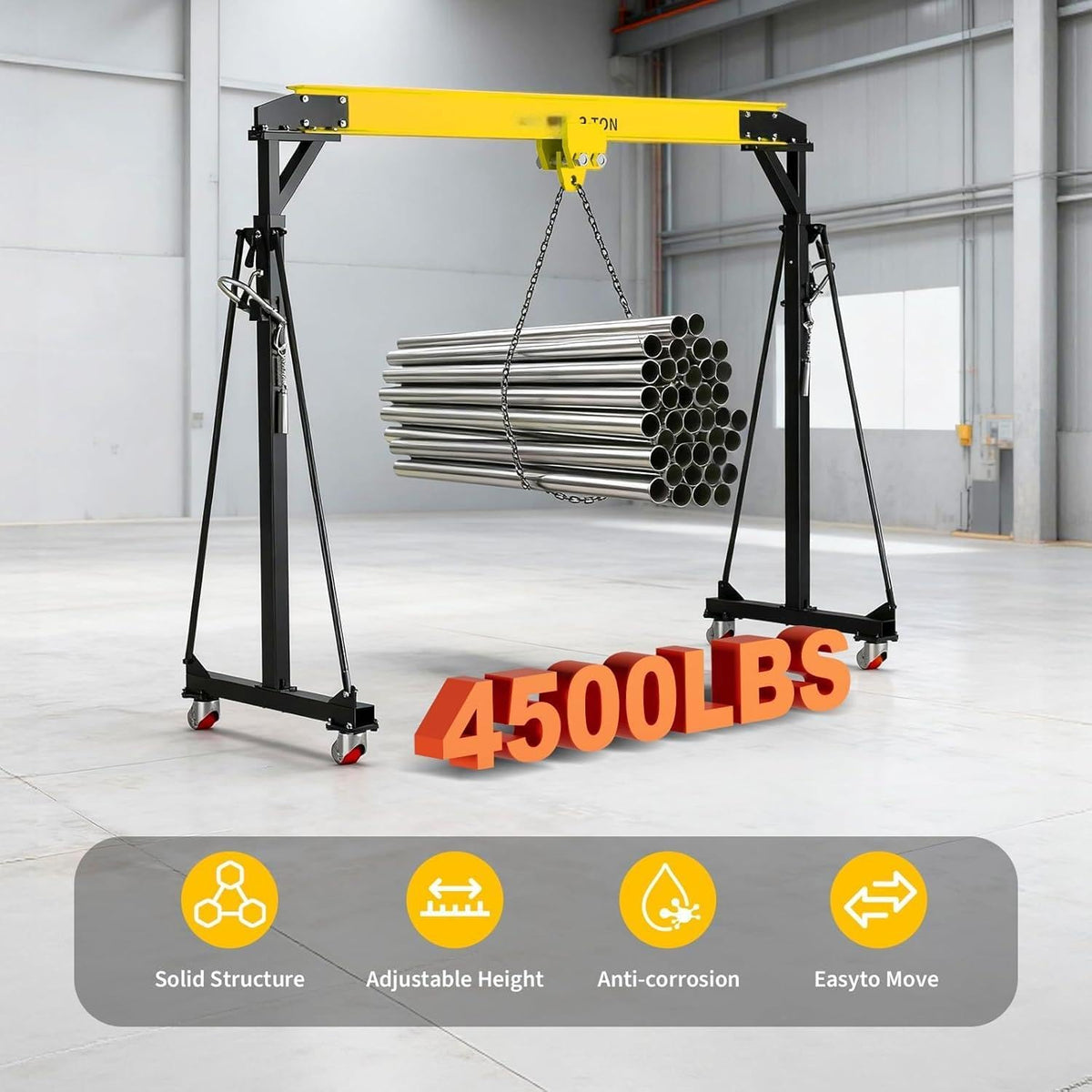 1 Ton Gantry Crane, 8-12FT, 2200LBS, Manual Trolley