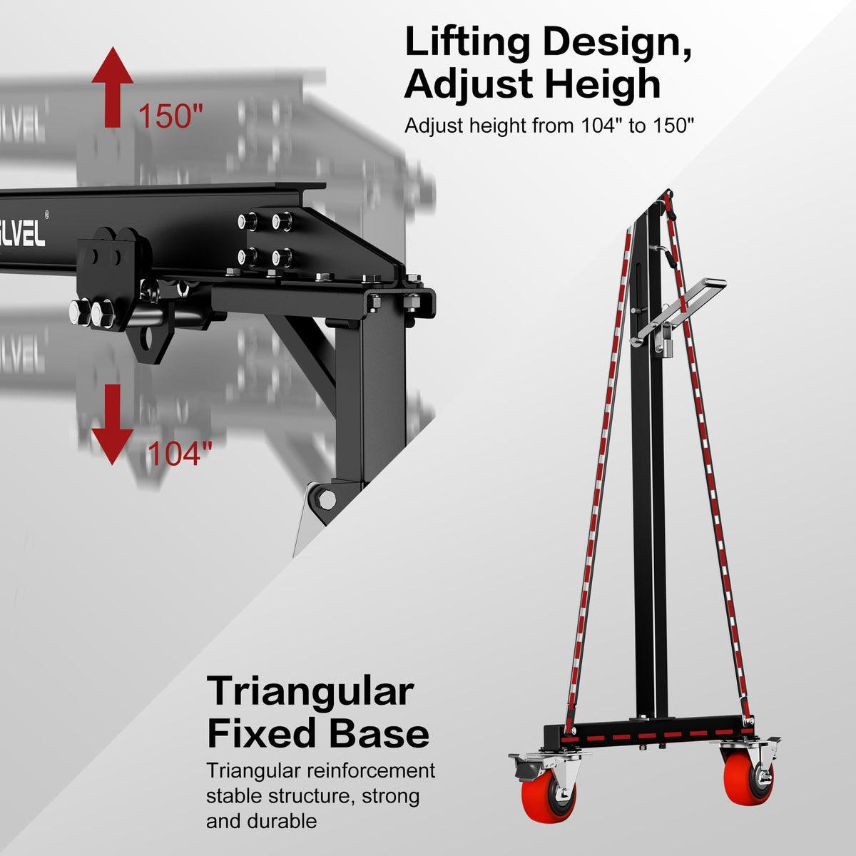 SILVEL 3 Ton Gantry Crane 6600LBS, Adjustable Height 8.53-12.47FT Heavy Duty Portable Engine Hoist with Steel I-Beam & Manual Trolley for Workshop, Garage, Warehouse,Red