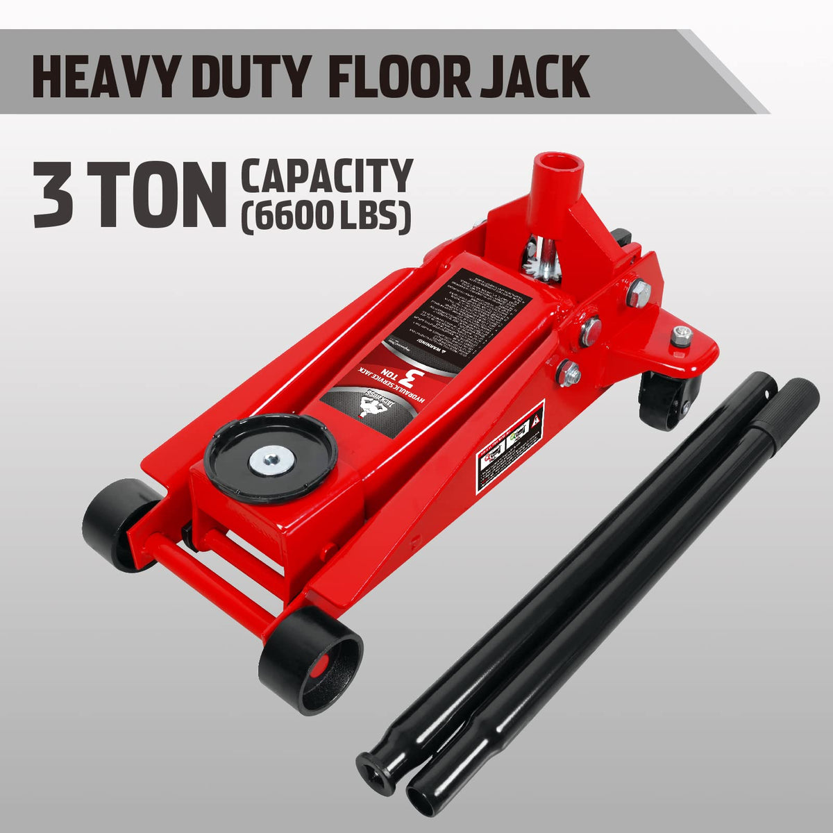 Jack Boss 4 Ton Floor Jack Hydraulic Low Profile Floor Jack with Dual Piston Quick Lift Pump, 4 Ton (8,800 lbs) Capacity, Red