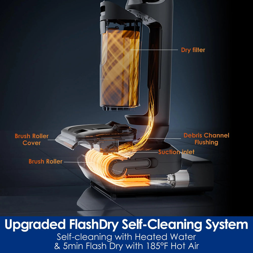 Tineco FLOOR ONE S7 Stretch Steam Draadloze Nat-Droog Stoomzuiger Alles-in-één, 160℃ HyperSteam, 180° Plat Liggend, Anti-Knoop Ontwerp, FlashDry Zelfreiniging, Tot 80 min gebruiksduur