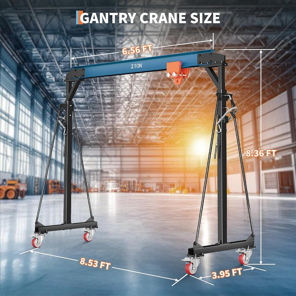 Garvee 4400LBS Gantry Crane, 2 Ton Shop Lift Hoist 8-11 FT with Trolley