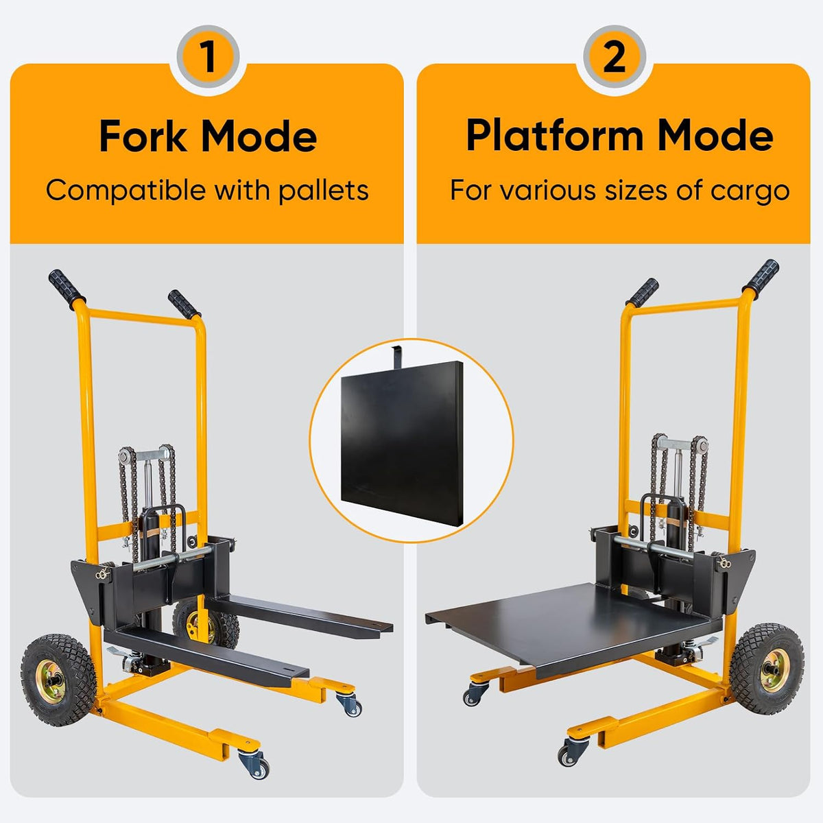 MMS Foldable Hydraulic Material Lift Winch Stacker, 450 Lbs 35.8" Max Lift w/ 9" Wheels 360Â° Swivel Casters, Pallet Truck Dolly, Fork Lift Table Cart, Pallet Jack, Removable Platform, Adjustable Forks