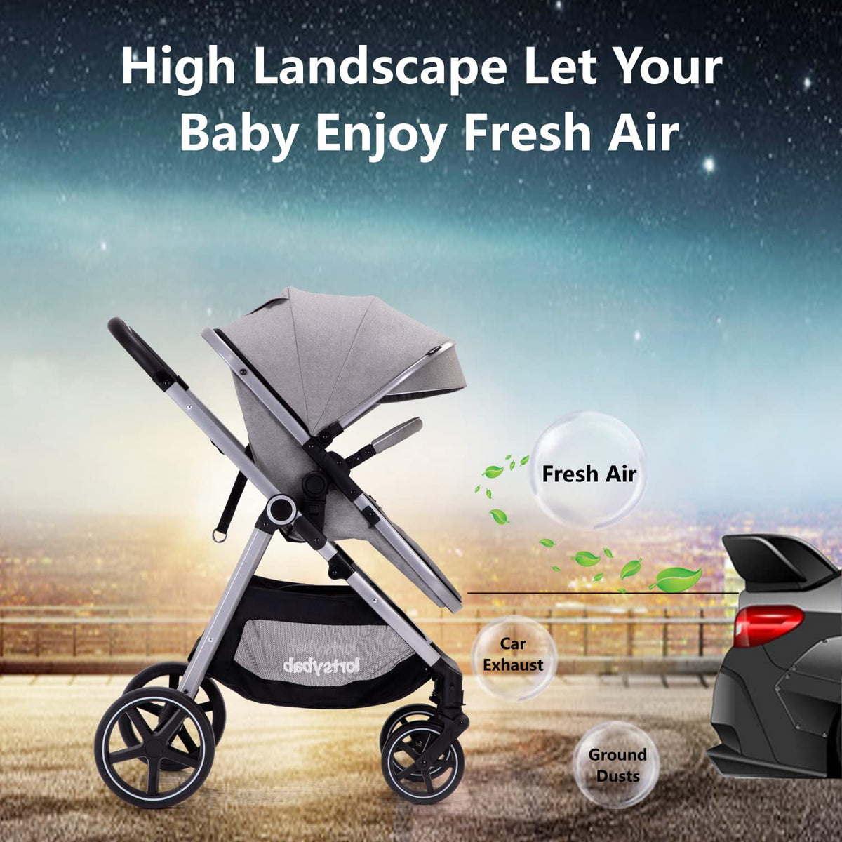 Lortsybab 2-in-1 Baby Stroller - Folding Infant Newborn Pram Stroller with Reversible Seat - Toddler Strollers for 0-36 Months Old Babies