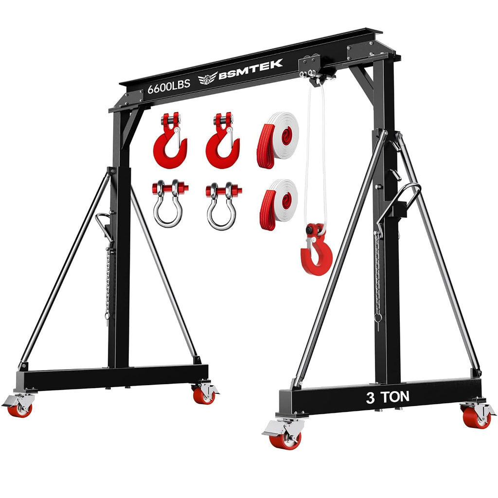 3 Ton Gantry Crane MAX6600lbs, Manual Trolley, 8.53FT Max Width, Portable Shop Crane with 8.53-12.47 FT Adjustable Height for Factories, Warehouses, Auto Repair, Black