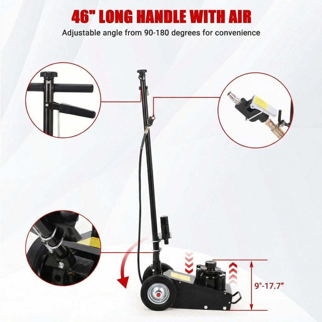 GarveeTech 22 Ton Air Hydraulic Floor Jack for Heavy Duty Trucks & Tractors â Low Profile (9"-17.7"), 4 Adapters, 46" Adjustable Handle â 44,000 Lbs Capacity