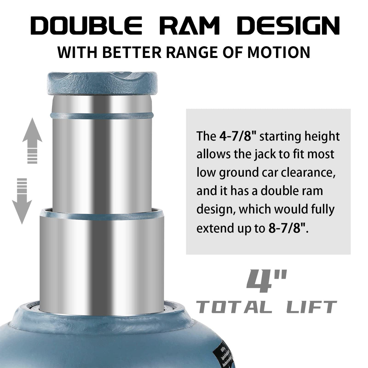 BAOSHISHAN 4 Ton Double Ram Bottle Jack 10.43" to 24" Lift Range