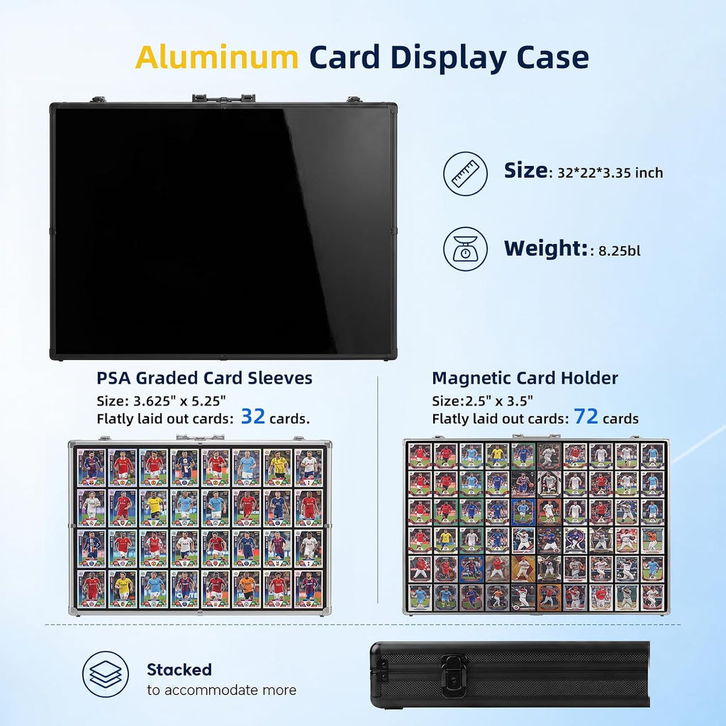 Trade Card Show Display Case, Large Aluminum Lockable Trading Show Display Case and Handle,Portable Trading with Lock for Collectibles, Sports Graded Cards TCG Craft Jewelry (Black, 32*22 in)