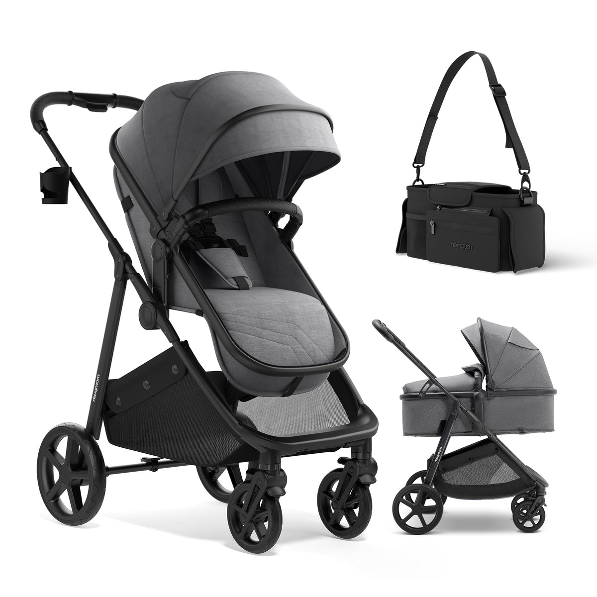 Mompush Wiz 2-in-1 Bassinet Stroller Reversible Seat, One-Hand Fold, Sage