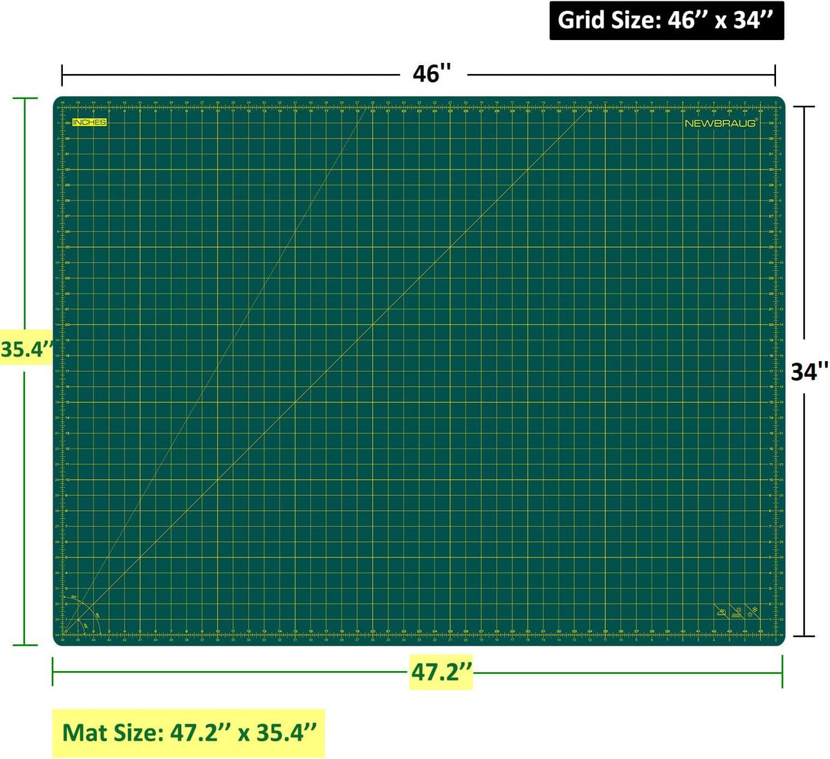 NEWBRAUG 36'' Ã 48'' Large Self Healing Cutting Double Sided 5-Ply Mat, Big Cutting Board for Rotary Cutting, Quilting, Sewing, Craft, Fabric & Scrapbooking(Green/Black)