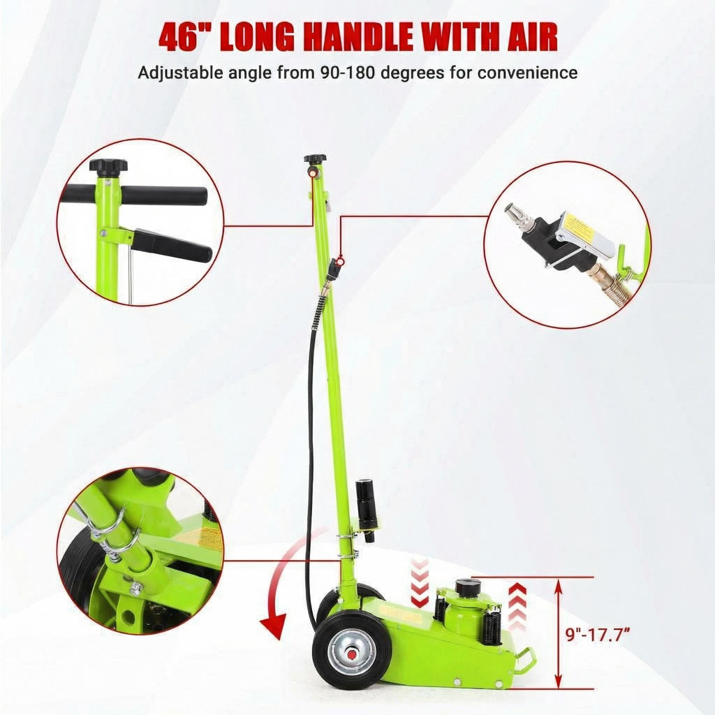 GarveeTech 22 Ton Air Hydraulic Floor Jack for Heavy Duty Trucks & Tractors â Low Profile (9"-17.7"), 4 Adapters, 46" Adjustable Handle â 44,000 Lbs Capacity