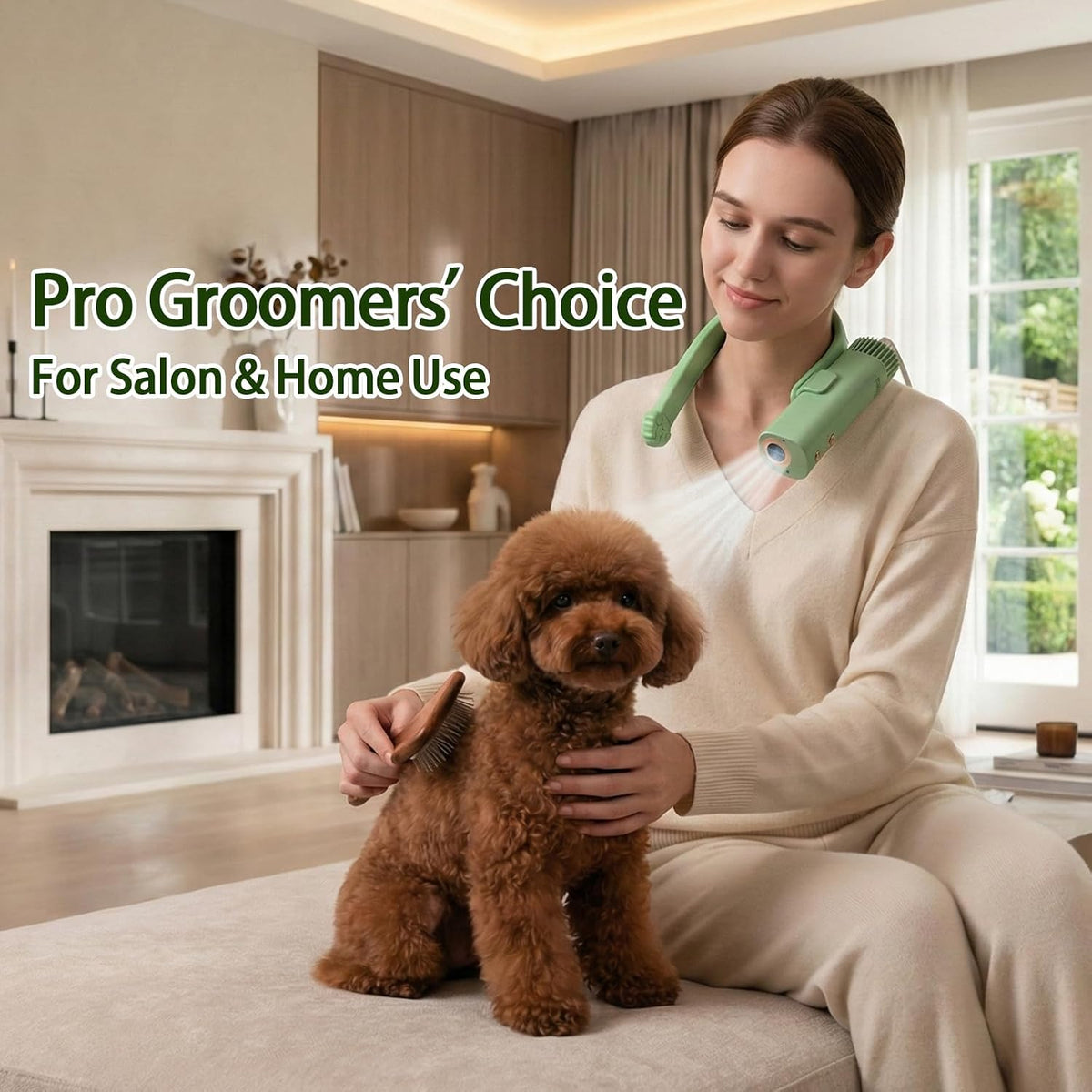 Neck Dryer for Pet Grooming 1400W High Velocity - Hands-Free Neck Band Pet Hair Blow Dryer, Low Noise Negative Ion Pet Grooming Dryer with 4 Heat/Cool Modes Quiet Neck Dryer for Dogs Cats Home & Salon