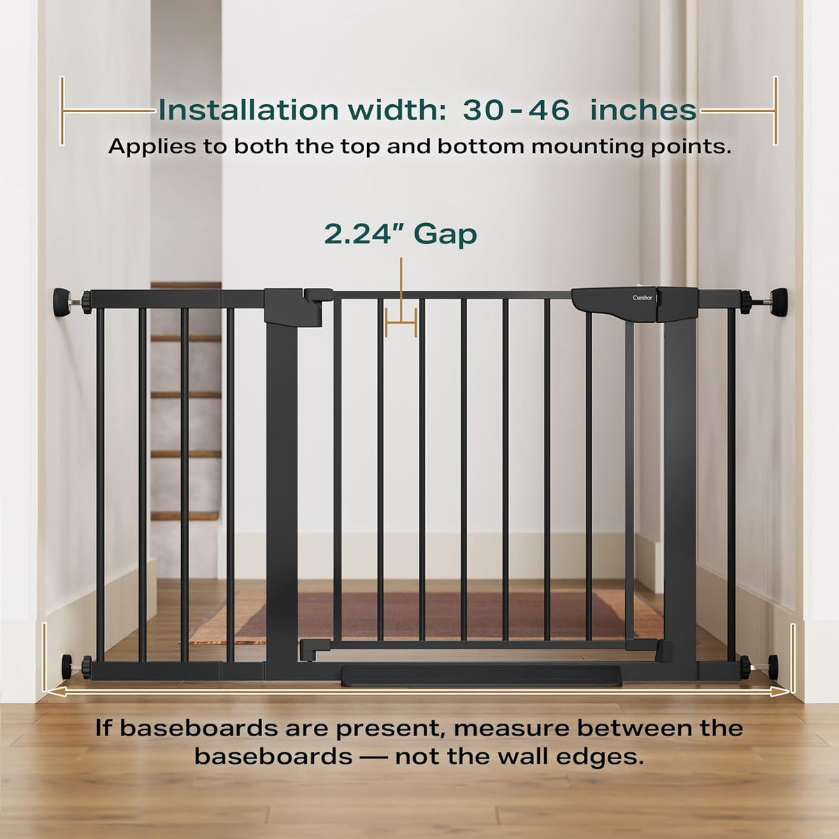 Cumbor 30-46" Baby Gate for Stairs, Auto Close Dog Gate for the House Black
