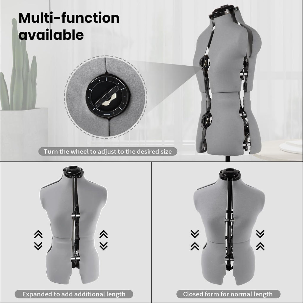 Gray Female Adjustable Dress Form Mannequin Size 6-14