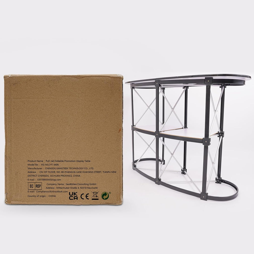 Portable Tradeshow Podium Table, Foldable Retail Display Reception Desk for Product Demos, Promotions, Speeches, Publicity Meetings