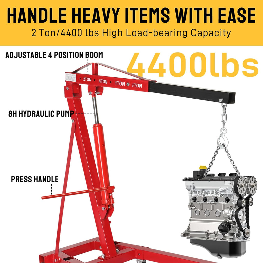 2 Ton Hydraulic Engine Hoist Crane, 4400LBS Folding Cherry Picker