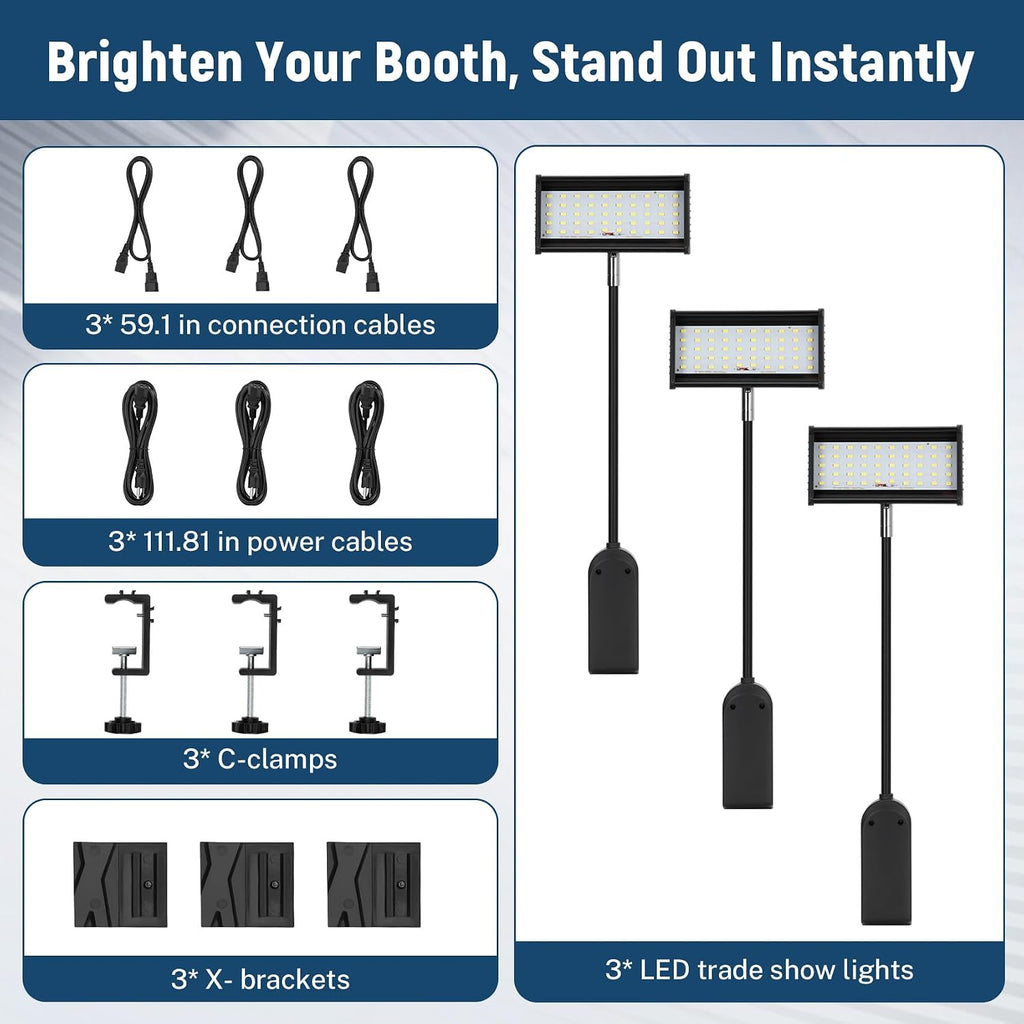 Trade Show Booth Lights, 3pcs LED Display Lighting and Exhibit Arm Lighting