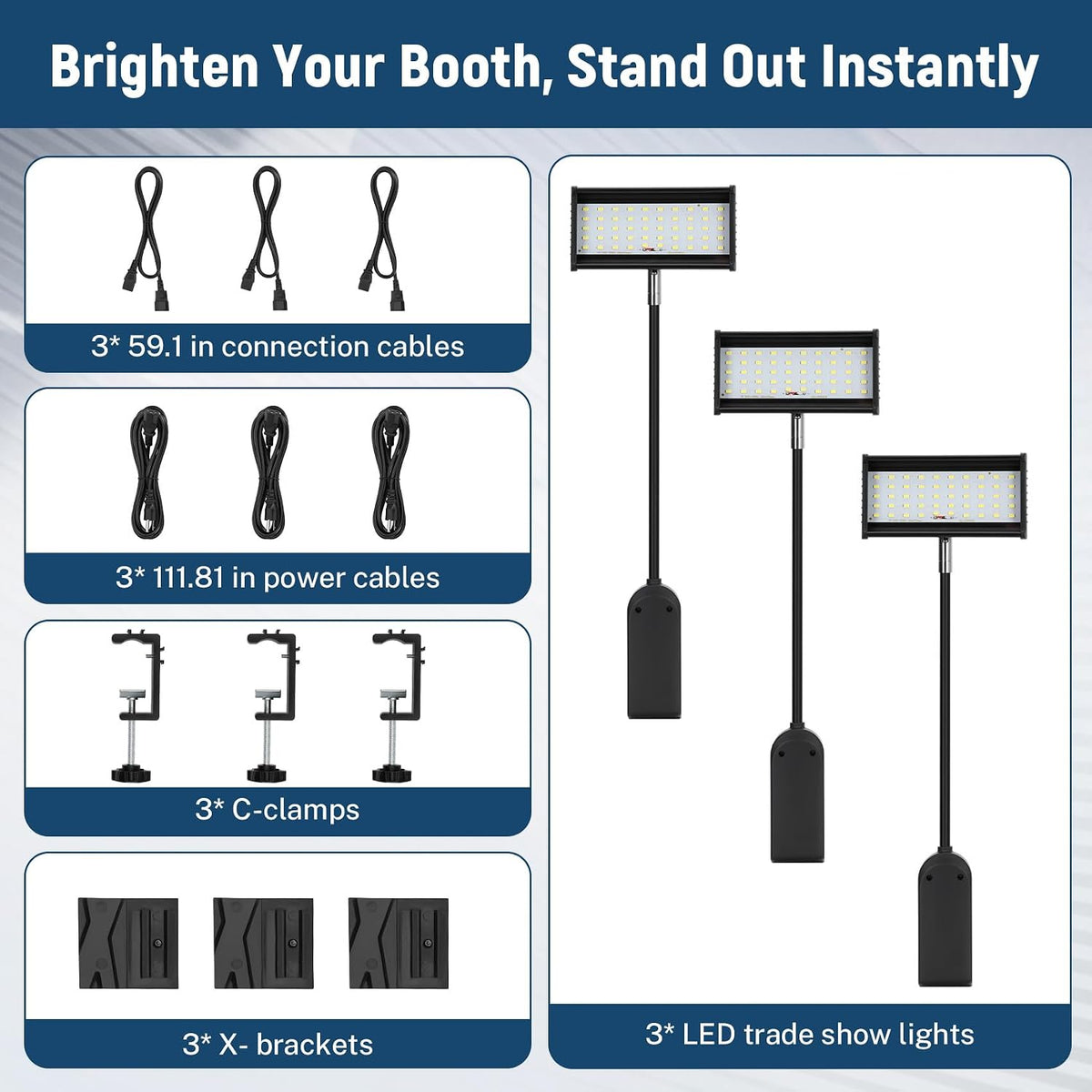 Trade Show Booth Lights, 3pcs LED Display Lighting and Exhibit Arm Lighting