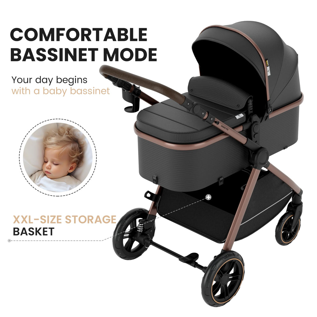 Accombe 2-in-1 Convertible Baby Stroller for Newborn to Toddler