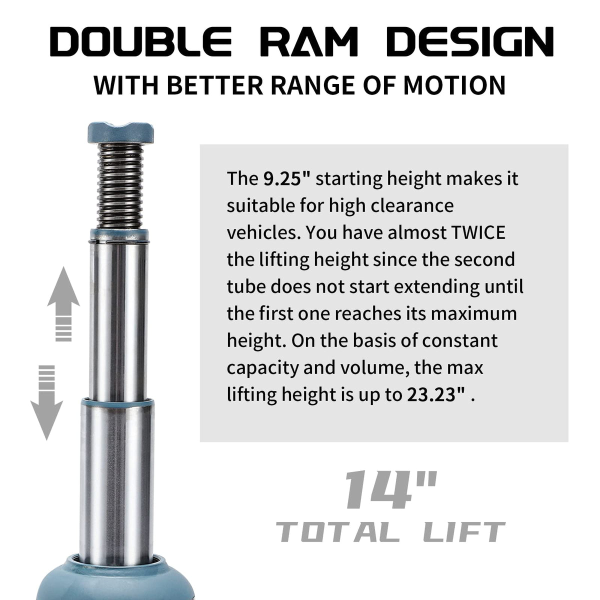 BAOSHISHAN 4 Ton Double Ram Bottle Jack 10.43" to 24" Lift Range