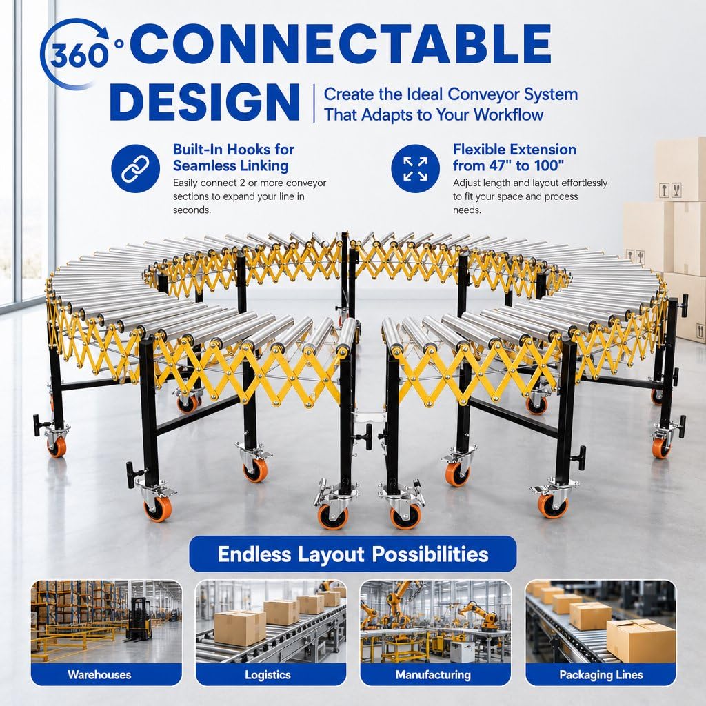 660 LBS Roller Conveyor Table, Expandable Adjustable Conveyor Rollers Stand