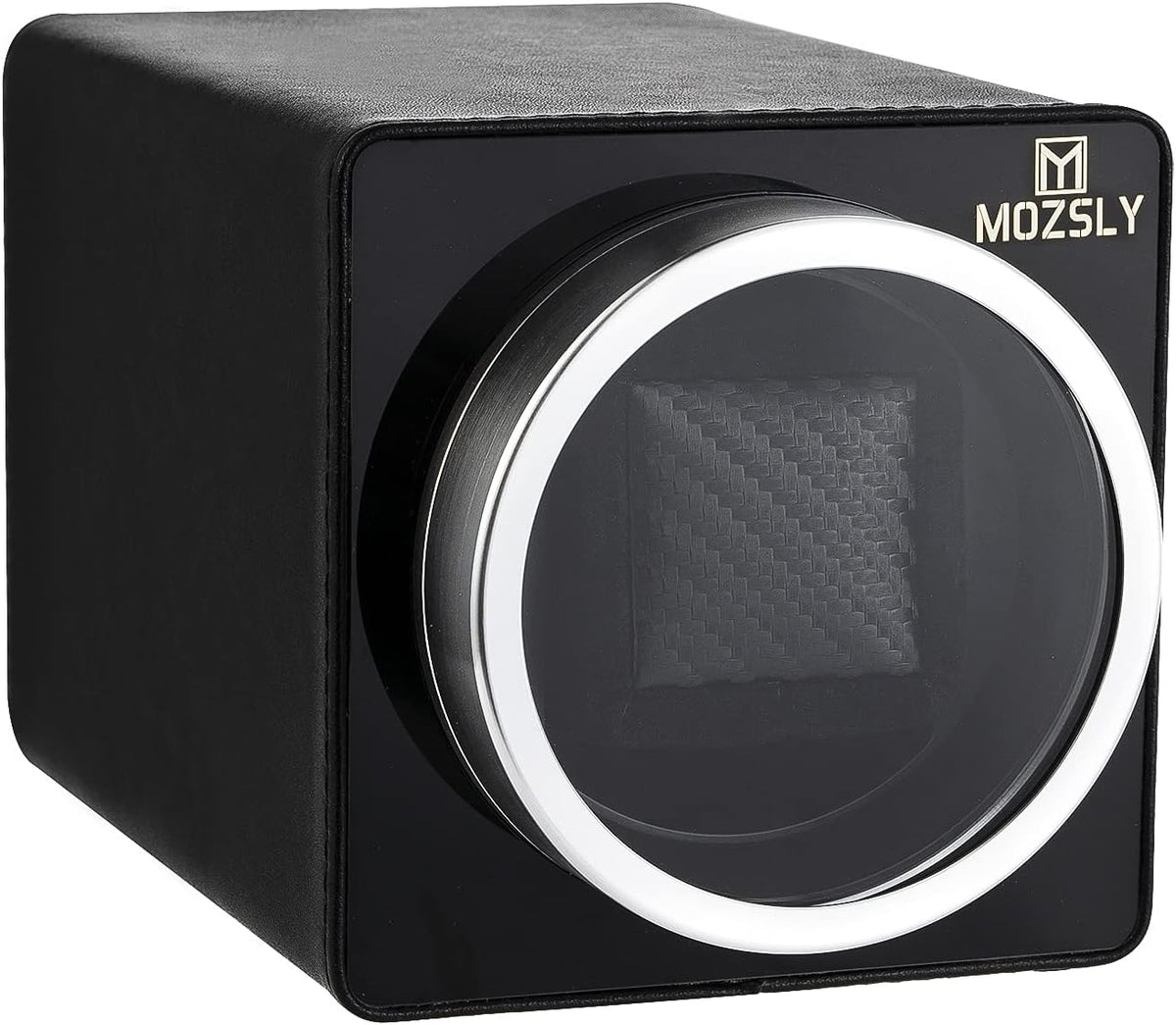 MOZSLY Watch Winder for Automatic Watches Single Rotating Watch Box with Quiet Motor 12 Rotation Mode Setting Battery Powered or AC Adapter PU Leather