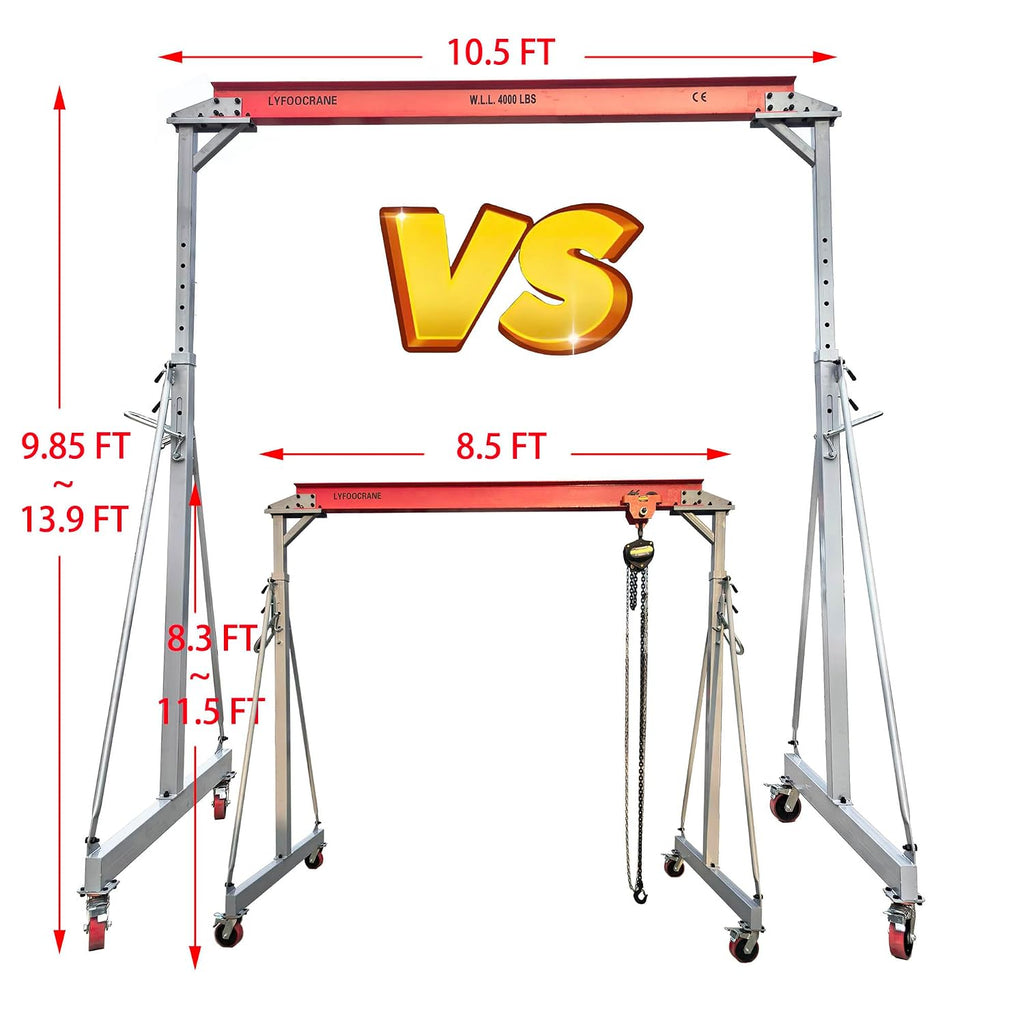 Width 10.5 FT Adjustable Gantry Crane 4000 LB Capacity, Height Adjustable Gantry 9.85 FT ~ 10FT ~ 12 FT~12.5 FT~13.90 FT, Portable Gantry Hoist 2T, Garage Crane with Hoist and Rigging Kit (10.5 FT)