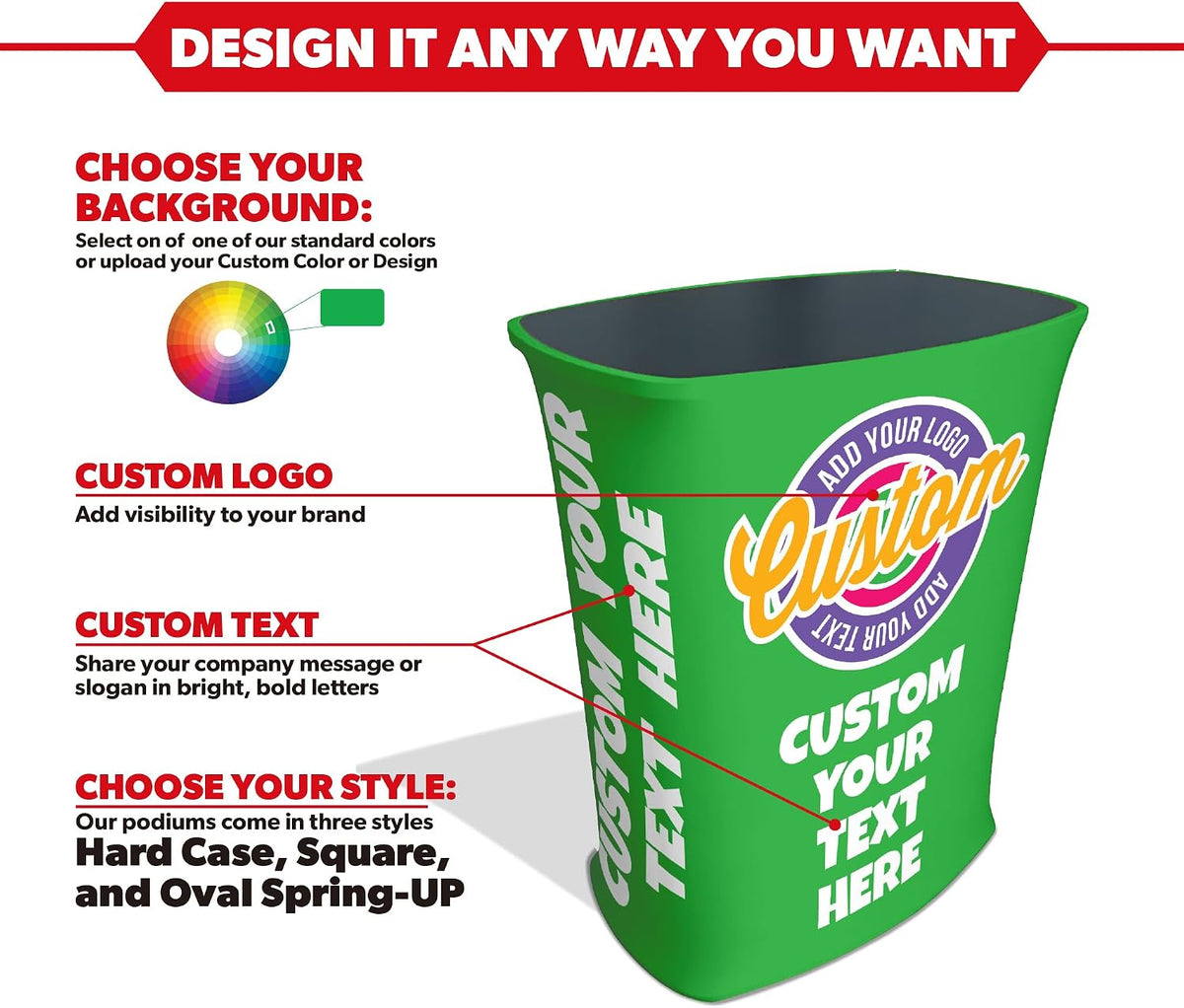LookOurWay Customizable Square Trade Show Podium, Includes, Custom