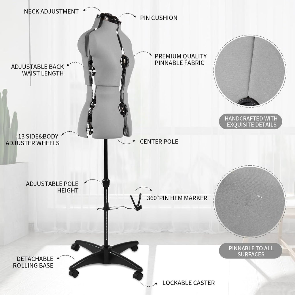Gray Female Adjustable Dress Form Mannequin Size 6-14